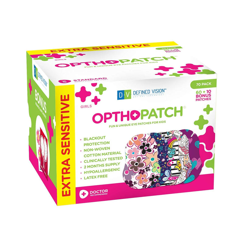 Opthopatch Kids Eye Patches - Fun Girls Design [Series II] - 60 + 10 Bonus Latex Free Hypoallergenic Cotton Adhesive Bandages for Amblyopia and Cross Eye - 3 Reward Chart Posters by Defined Vision - NewNest Australia