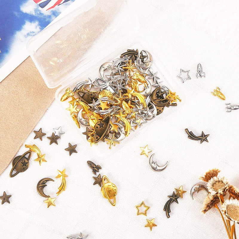 OLYCRAFT 168pcs Cosmos Themed Resin Fillers 3-Color Alloy Epoxy Resin Supplies Star Moon Spaceship Filling Accessories for Resin Craft Making - NewNest Australia