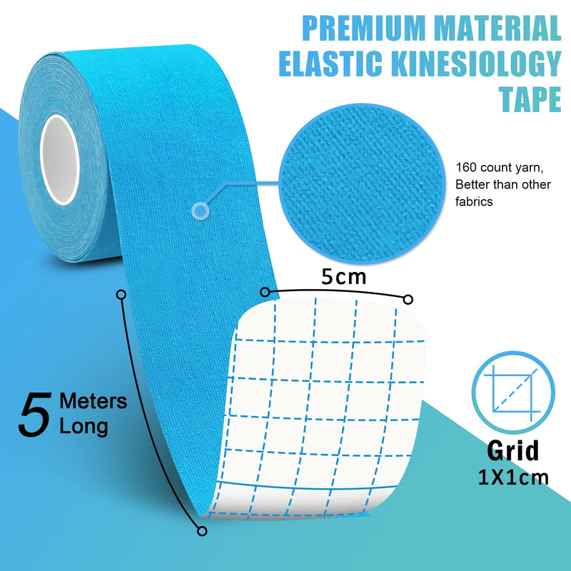 Kinesiology Tape, 5 Mx 5 Cm, Waterproof & Elastic Skin-Friendly Kinesio Tapes, Physio Tape, For Sports, Knee, Shoulder And Elbows, Muscle Tightening Bands (Blue/Black/Pink) - NewNest Australia
