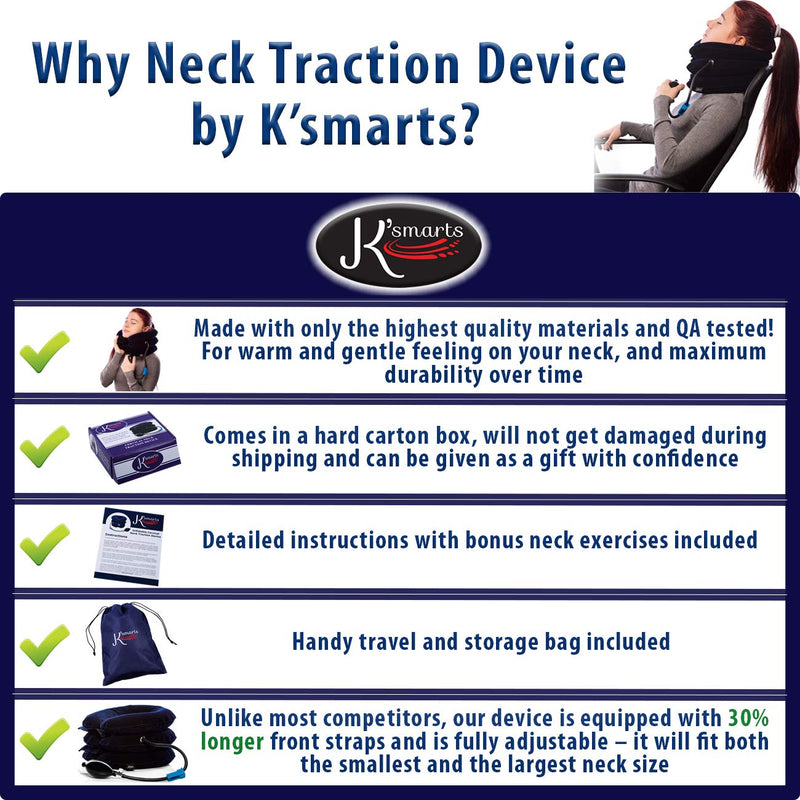 Pinched Nerve Neck Stretcher Cervical Traction Device for Home Pain Treatment | Inflatable Spinal Decompression Collar Unit Muscle Strain Injury Relief | Herniated Disc Problems Remedy Kit (Blue) Blue - NewNest Australia
