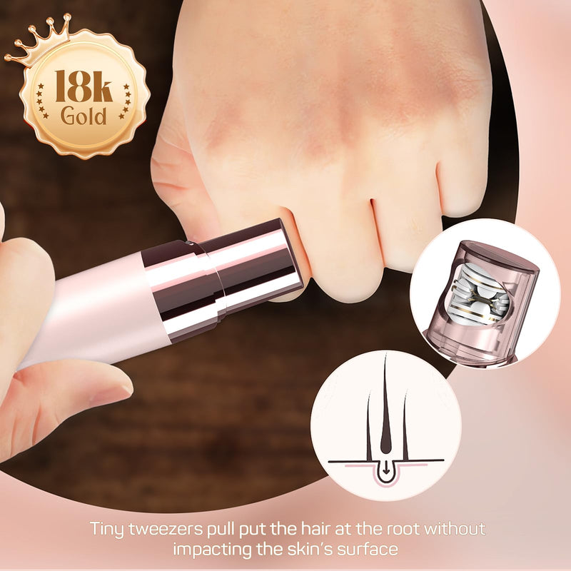 Gurelax - facial hair remover for women, battery operated - LED light epilator women's face, arms hair removal face women, 18 carat gold-plated head facial epilator, all ages light pink epilator - NewNest Australia