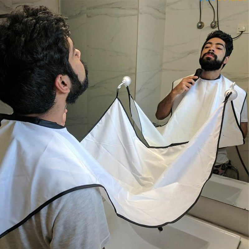 1 Piece White Shaving Bib Shaving Cape Salon Grooming Gown Men Shaving Apron for Face Trimming Haircut with 2 Suction Cups and 1 Dusting Sponge - NewNest Australia