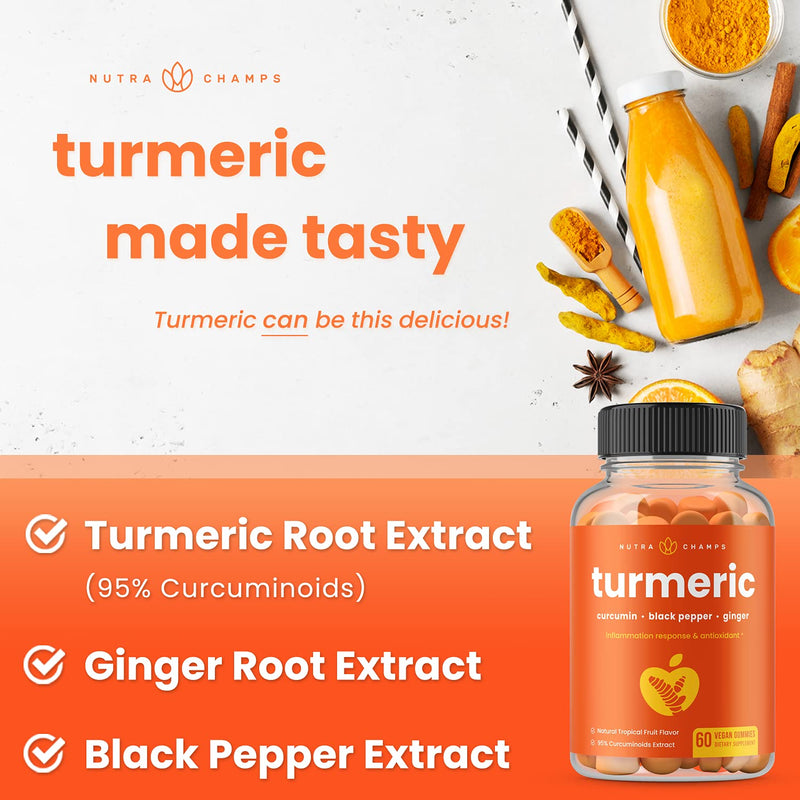 Turmeric Gummies for Adults & Kids with Ginger & Black Pepper Extract | 95% Curcuminoids | Vegan Natural Curcumin Joint Support & Inflammation Supplement | Tumeric Gummy Supplements 1 - NewNest Australia