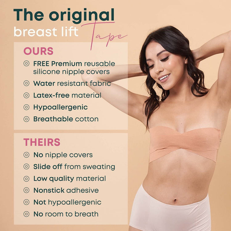 Boob Tape, Breast Lift Tape for Contour Lift & Fashion | Boobytape Bra Alternative of Breasts | Body Tape for Lift & Push up in All Clothing Fabric Dress Types | Waterproof Sweat-Proof Bob Tape Beige - NewNest Australia