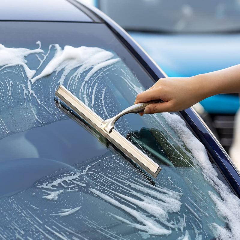 Ettori Shower Squeegee Clear Glass Wall Cleaner Stainless Steel with Suction Storage Hook -10'', Chrome - NewNest Australia