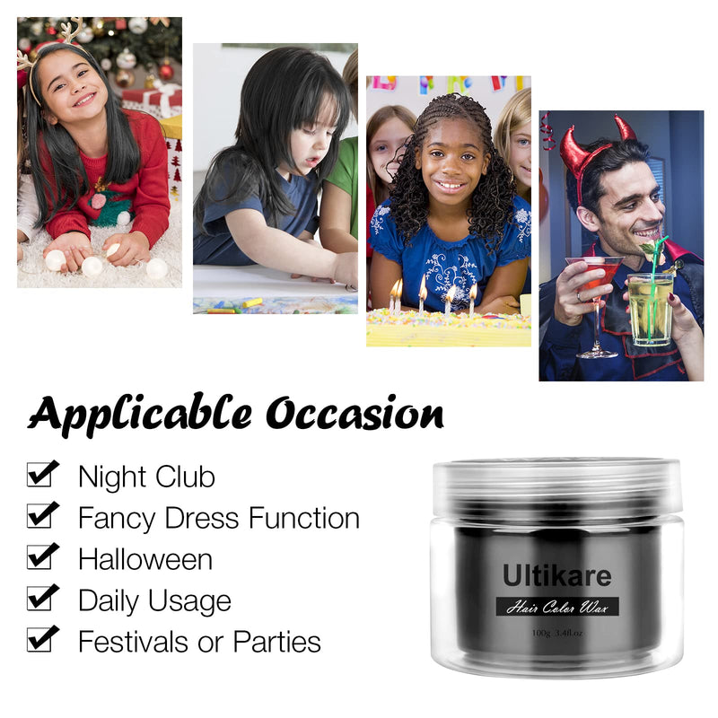 Hair Colour Wax, Ultikare Temporary Wash out Color Hair Dye for kids, Instant Hair Cream Mud Gel Professional Unisex Hairstyle Color Pomade,Hair Clays Men Women Cosplay & Halloween 3.4 Fl Oz (Black) Black - NewNest Australia