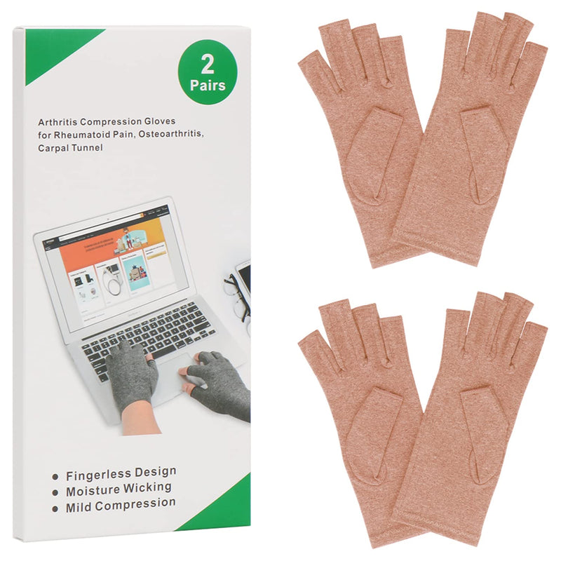 2 Pairs Arthritis Compression Gloves For Relief Of Rheumatoid Osteoarthritis, Relieve Muscle Tension, Fingerless, Breathable & Moisture Regulating, Women And Men (Coffee, M) - NewNest Australia