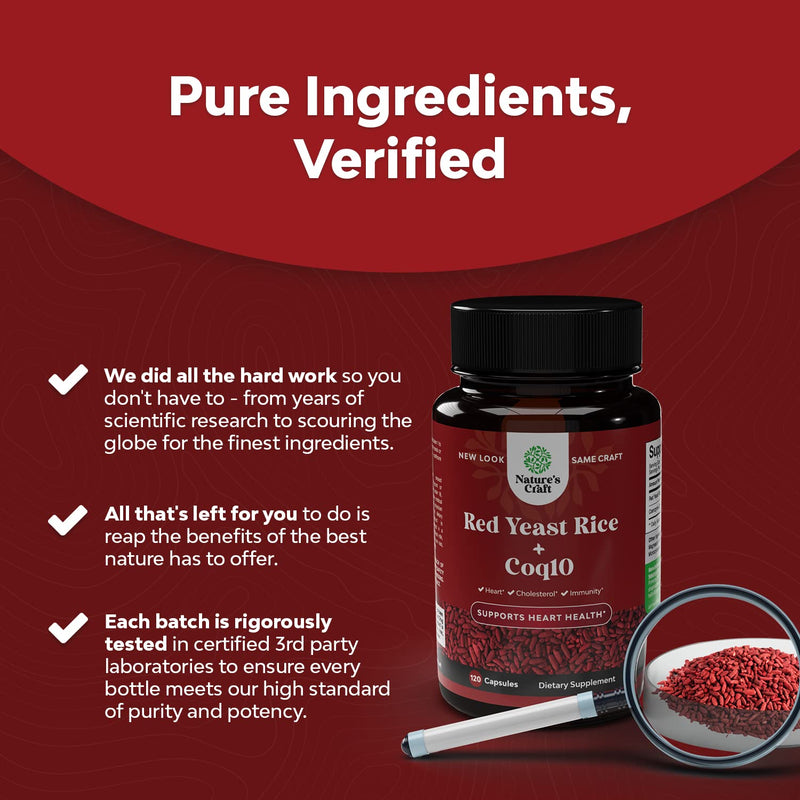 Red Yeast Rice with CoQ10 Supplement - Extra Strength Citrinin-Free Red Yeast Rice 1200mg with CoQ10 100mg Heart Health and Cholesterol Supplement for Men and Women - 120 Daily Veggie Capsules - NewNest Australia