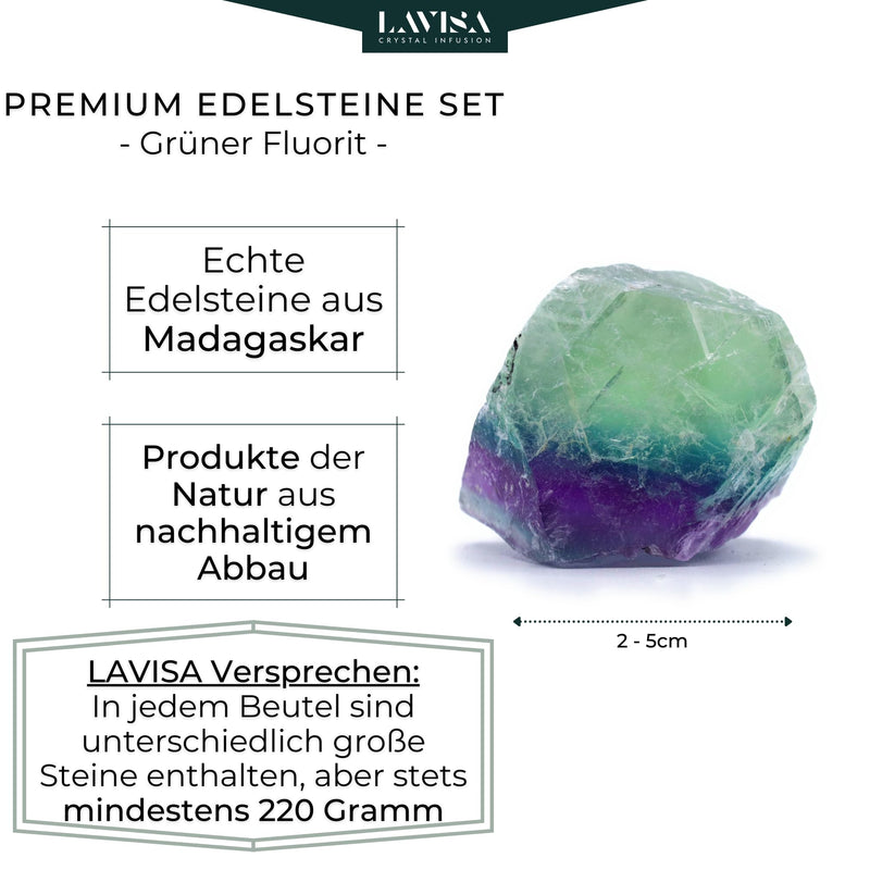 LAVISA Premium Healing Stones Gemstone Set | Gemstones crystals as decoration or for water treatment | 100% natural stones mineral stones | Basic mixture of gemstone water (green fluorite) green fluorite - NewNest Australia