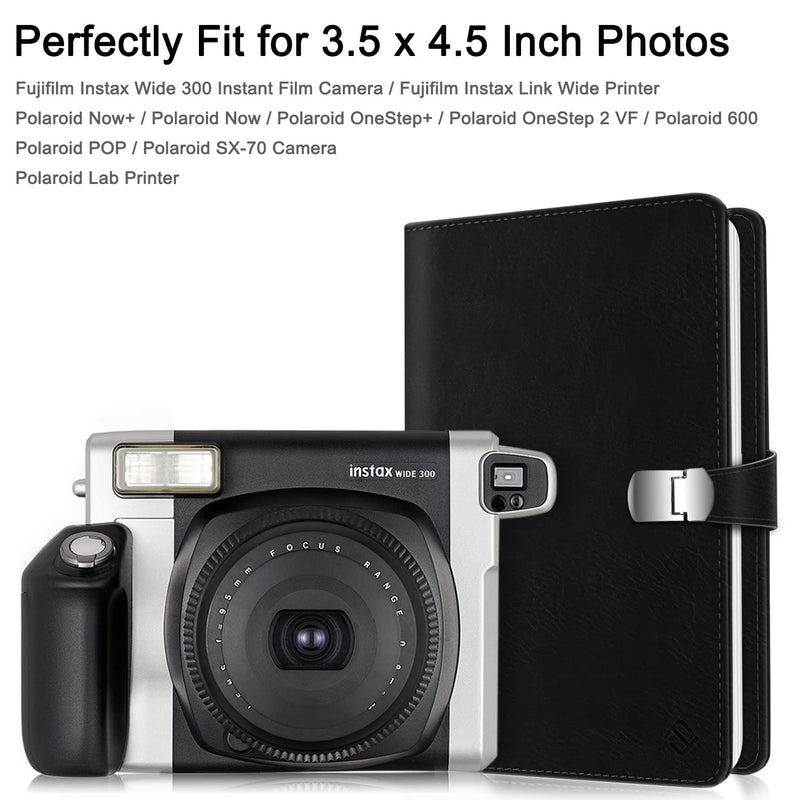 Fintie Wallet Photo Album for 3.5x4.5 Inch Film - 64 Pockets Snap Fastener Album for Fujifilm Instax Wide 300/ Instax Link Wide Printer, Polaroid Now+/ OneStep+/ OneStep 2 VF Camera, Vintage Black - NewNest Australia