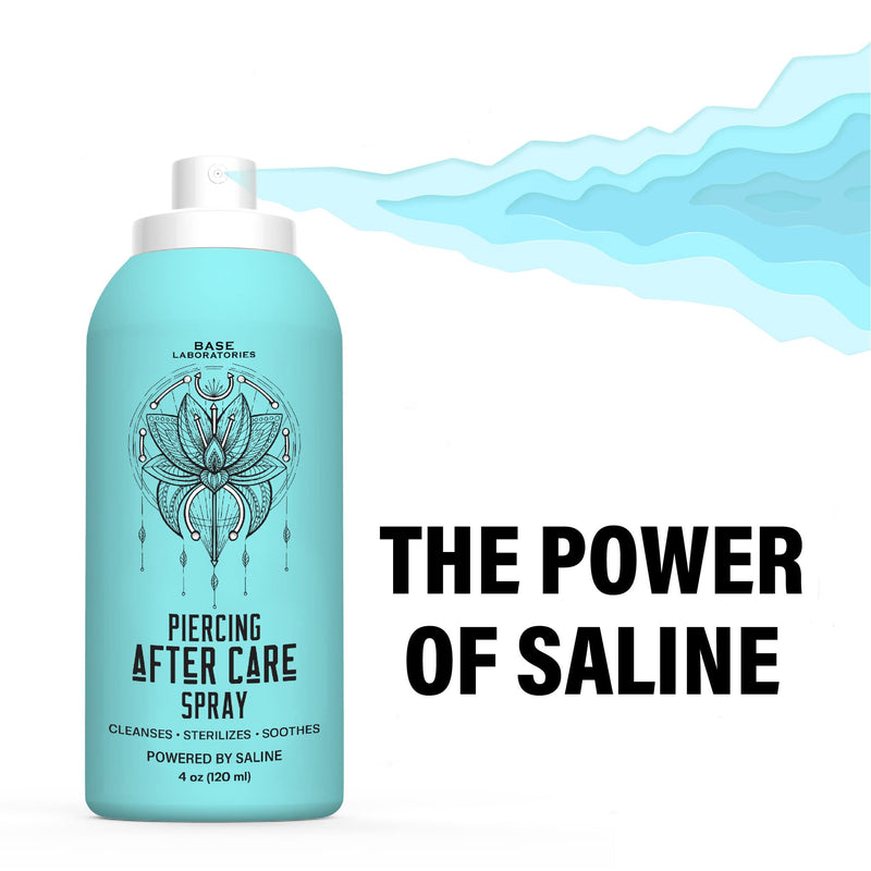 Base Labs Sea Salt Piercing Aftercare Spray | 4oz | Cleanses, Sterilizes & Soothes | Saline Solution For Piercings with Lysozyme | Fast Ear Piercing Cleaner Solution For Ears, Nose & Bumps | 120ml - NewNest Australia