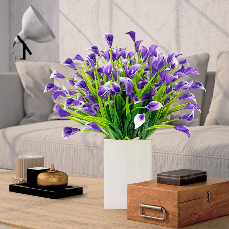 TURNMEON 20 Bundles Calla Lily Artificial Flower Plants Outdoor Decoration, UV Resistant Faux Fake Plants Plastic Spring Flower Indoor Outside Hanging Planter Home Kitchen Garden Porch Decor (Purple) Purple - NewNest Australia