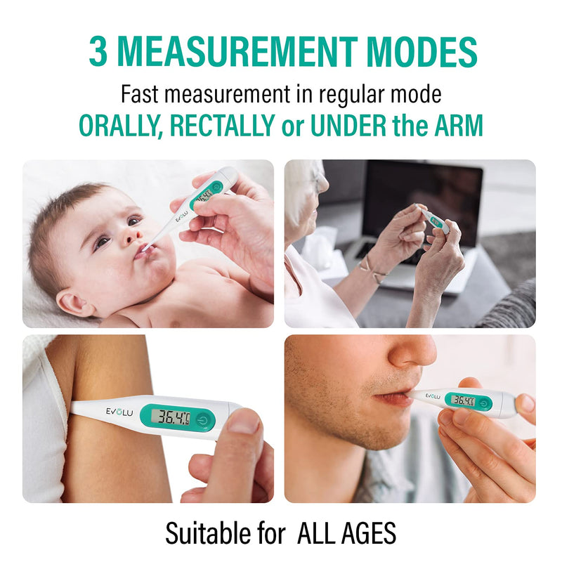 Evolu Waterproof Digital Thermometer - Temperature Measurement In Mouth, Rectal Or Armpit In 10 Seconds For Babies, Children, Adults - High Precision At 0.1¬∞C - Easy To Read Display Storage Box Digital Clinical Thermometer Simple - NewNest Australia