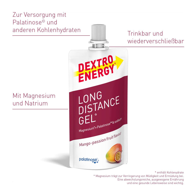 DEXTRO ENERGY LONG DISTANCE GEL MANGO PASSION FRUIT + MAGNESIUM + SODIUM - 12x50ml (pack of 12) - Energy Gel for long workouts, carbohydrate concentrate with electrolyte additive and palatinose mango passion fruit 50 ml (pack of 12) - NewNest Australia