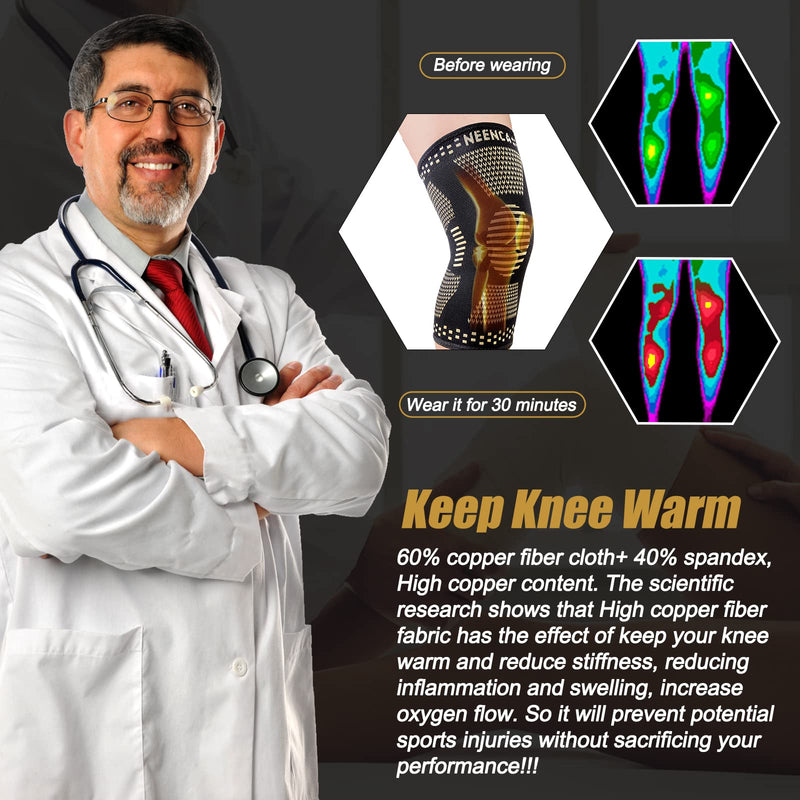 NEENCA Copper Knee Support Brace(Pair), Professional Knee Sleeves with Copper Ions Infused Fiber Technology, Premium Compression Support for Knee Pain, Sports, Arthritis, ACL, Joint Pain Relief L - NewNest Australia