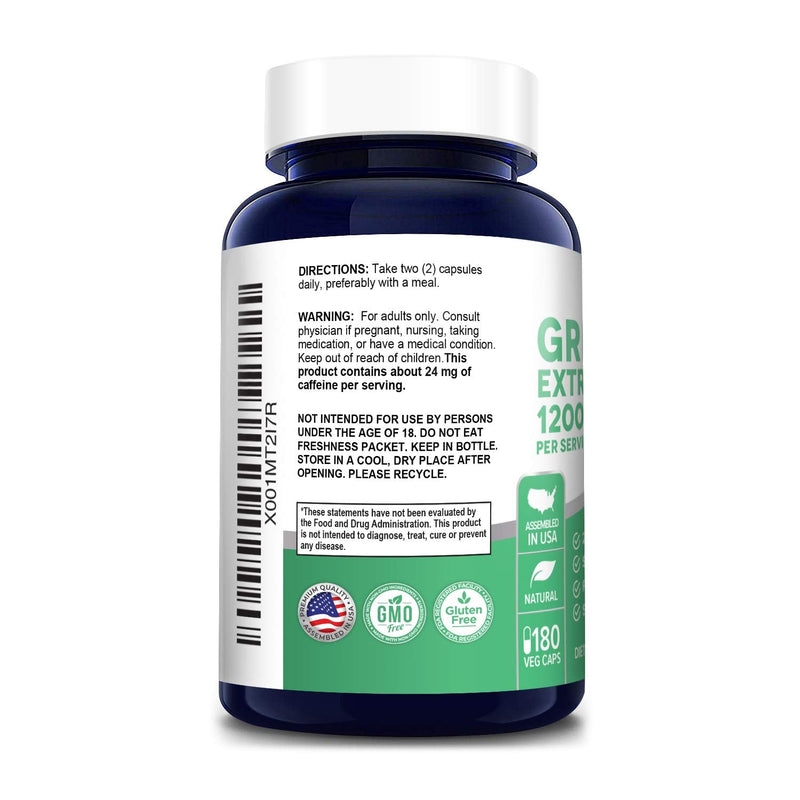 Green Tea Extract 98% 1200mg with EGCG 180 Vegan Capsules (Non-GMO & Gluten Free) Extract 20:1 Equivalent to 24000mg Green Tea Per Serving - Max Potency - NewNest Australia