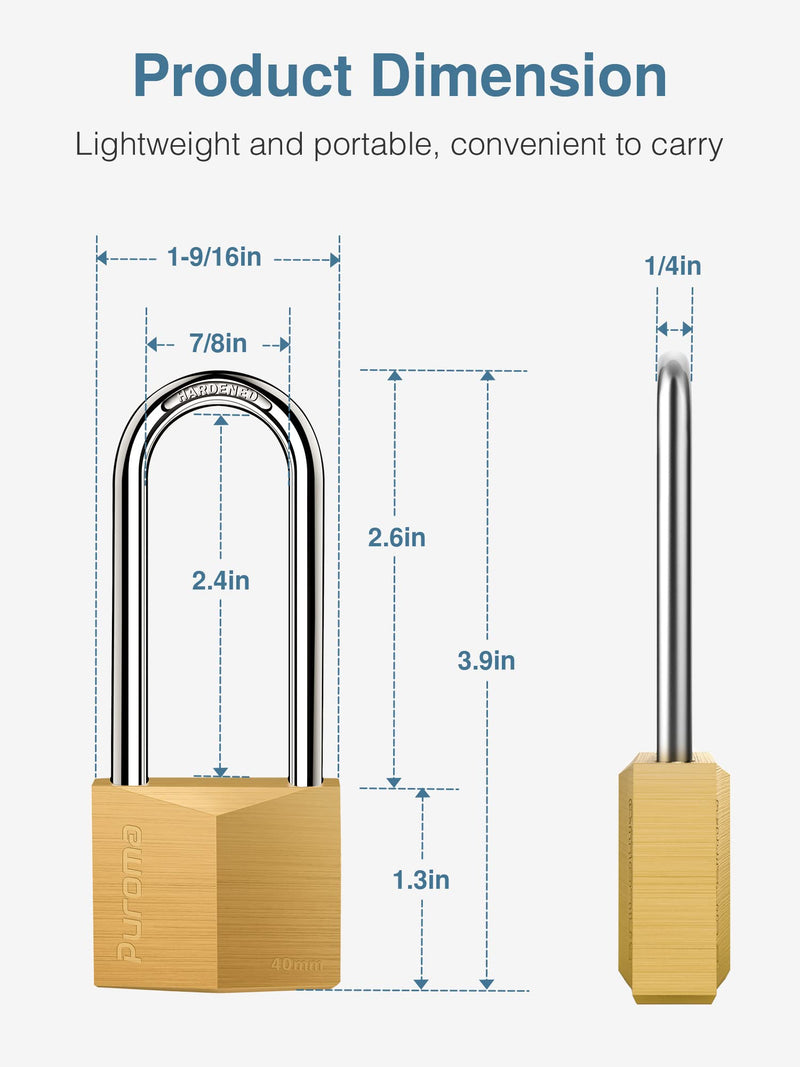 Puroma 1 Pack Keyed Padlock Waterproof Solid Brass Lock, 2.6 Inch Long Shackle for Sheds, Storage Unit School Gym Locker, Fence, Toolbox, Hasp Storage - NewNest Australia