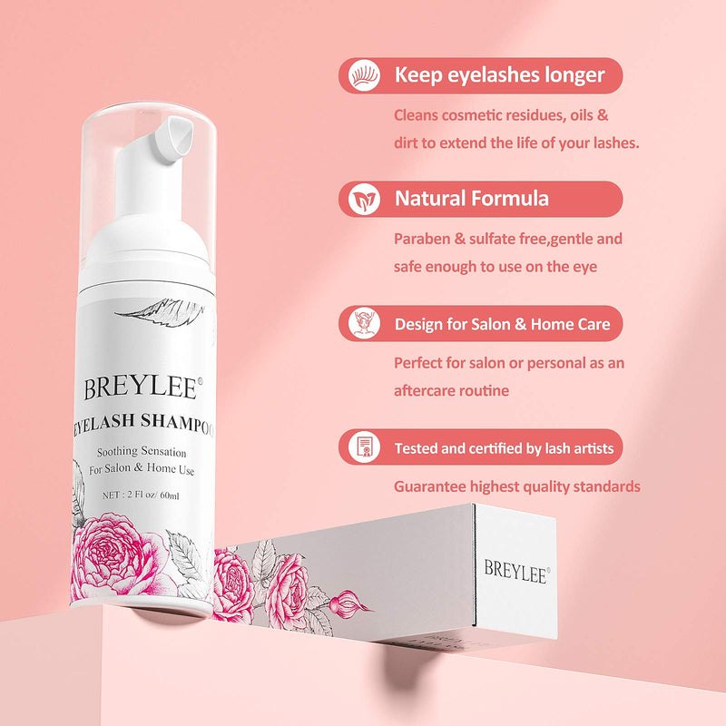 Eyelash Extension Cleanser, BREYLEE Eyelash Extension Shampoo Eyelash Extension Foam & Brushes Eyelid Cleanser for Makeup Remover Paraben & Sulfate & Oil Free for Salon and Home Use 3 Count (Pack of 1) - NewNest Australia