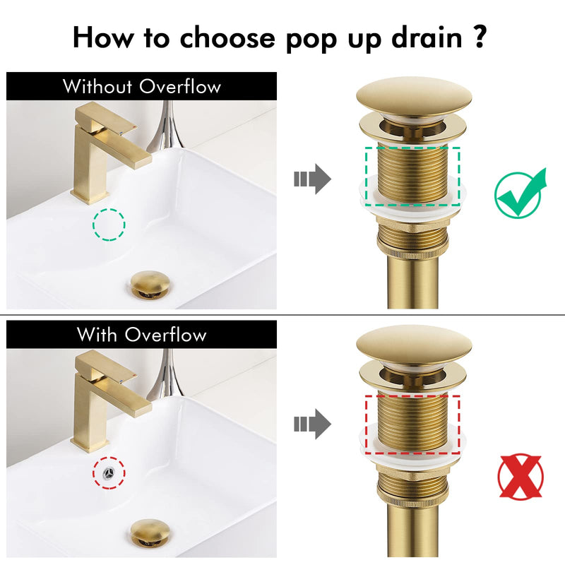 KES Sink Drain without Overflow Bathroom Pop Up Drain Assembly Stopper Vessel Sink Brushed Brass, S2008D-BZ 1 - NewNest Australia