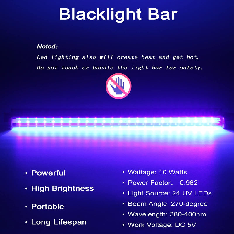 Led Black Light Bar, 10W 1ft USB UV Blacklight Tube, Glow in The Dark Party Supplies for Halloween Decorations, Room, Body Paint, Poster, Urine Detection, 2 Pack - NewNest Australia