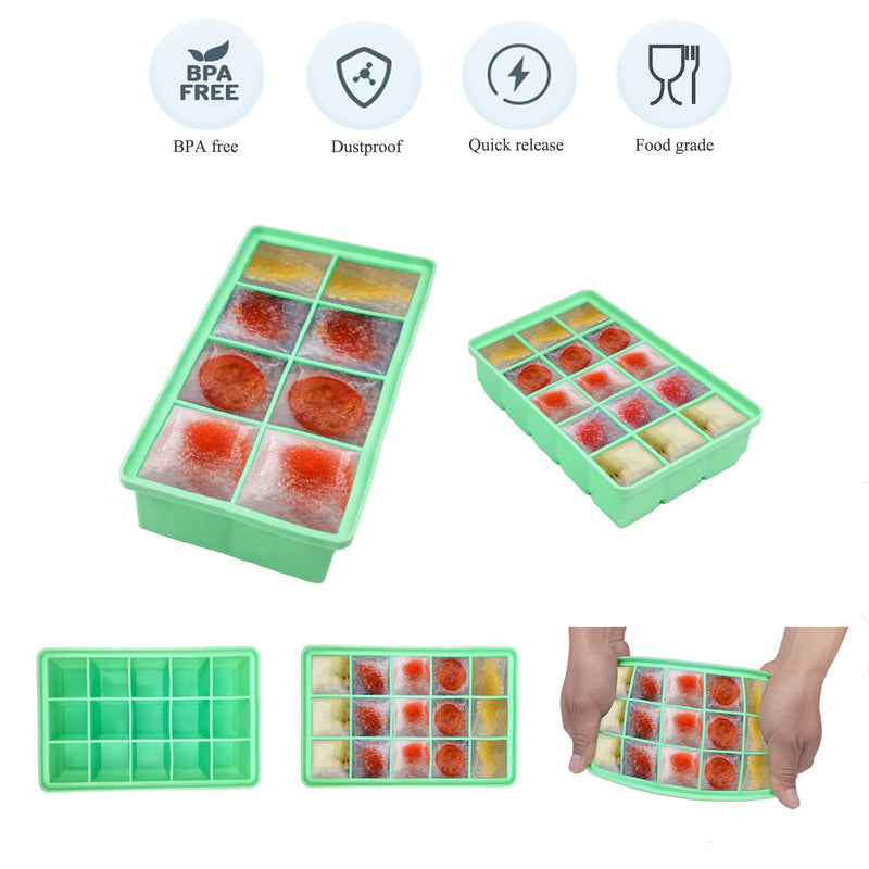 2 Pack Silicone Ice Cube Trays with Removable Lids-Easy Release Flexible-8 Large Ice Cubes + 15 small Cubes Ice Tray Molds for Cocktail, Whiskey, Baby Food, Chocolate-Reusable (Green) Green(large+small) - NewNest Australia