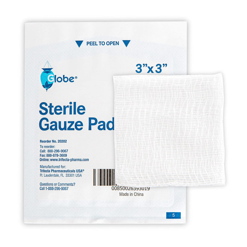 Globe 3’’ x 3’’ Advanced Sterile Gauze Pads for Wound Dressing| 100-Pack, Individually Packed | 12-Ply Cotton & Highly Absorbent| Gauze Sponge-Pads for Wound Care & Home First Aid Kits (3 x 3) - NewNest Australia