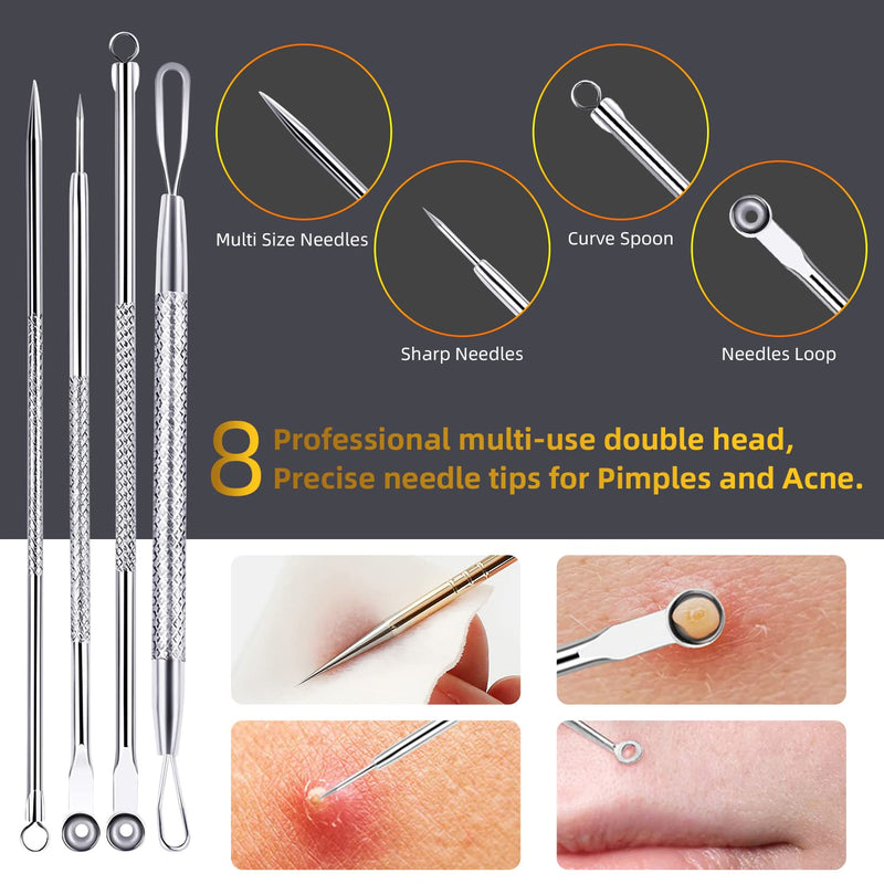 AIBEE 10 Pcs Blackhead Remover Pimple Popper Tool Kit,Comedone Extractor Tools for Acne, Blackhead,Whitehead,Pimples,Spot,Zit Removal Tool on Nose Face Skin Stainless Steel - NewNest Australia