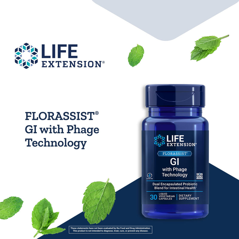 Life Extension Florassist GI with Phage Technology - Digestive Health Probiotic Supplement – Non-GMO, Gluten-Free - 30 Liquid Vegetarian Capsules 30 Count (Pack of 1) - NewNest Australia