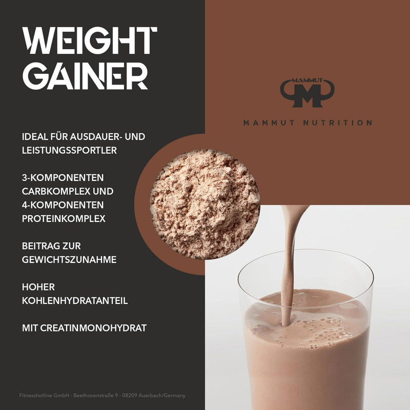 Mammut Nutrition Weight Gainer Crash 5000 Chocolate, carbohydrates, mass building gainer with creatine, 1400 g zip bag 1.4 kg (pack of 1) - NewNest Australia