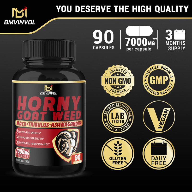 Horny Goat Weed Capsules - 7000mg Herbal Equivalent - Maca, Ginseng, Tribulus Terrestris, Ashwagandha - Performance and Energy Support - 3 Month Supply - NewNest Australia