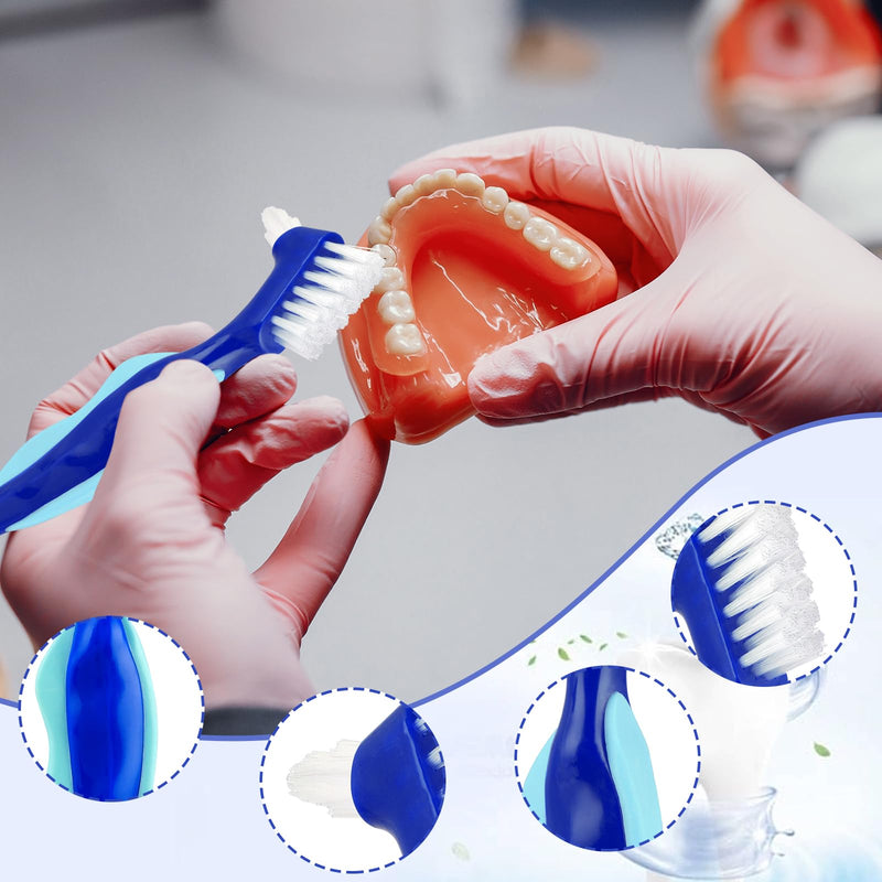 Hard Denture Brush Pack of 3 Premium Hygiene Denture Cleaning Brush Double-Sided Toothbrush with Multi-Layer Bristles Non-Slip Rubber Handle for Cleaning False Teeth (Red Green Blue) - NewNest Australia