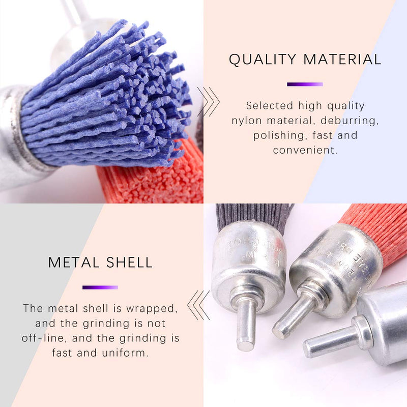 Swpeet 3Pcs 1Inch 25mm Nylon Filament Abrasive Wire Brush End Brush Kit with 1/4 Inch Shank, Include Fine Medium Coarse Grit Perfect for Removal of Rust/Corrosion/Paint - Reduced Wire Breakage Wire End Brush - NewNest Australia