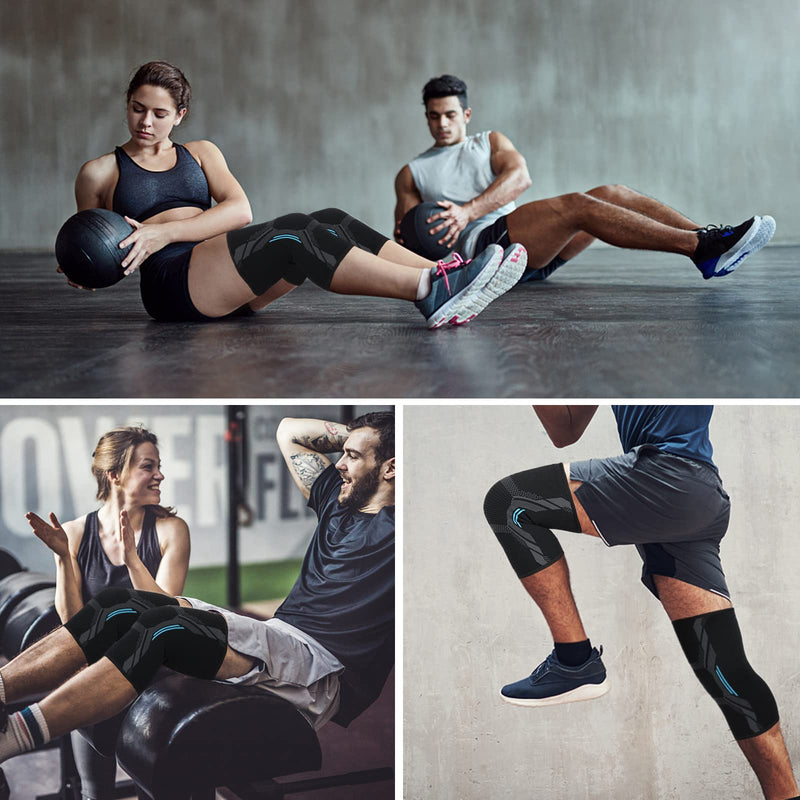 Milaiun Knee Brace Set Of 2, Knee Support For Men And Women, Compression Knee Bandages, Knee Brace For Osteoarthritis, Meniscus, Sports, Acl, Running, Weightlifting (L, Black, Blue) - NewNest Australia