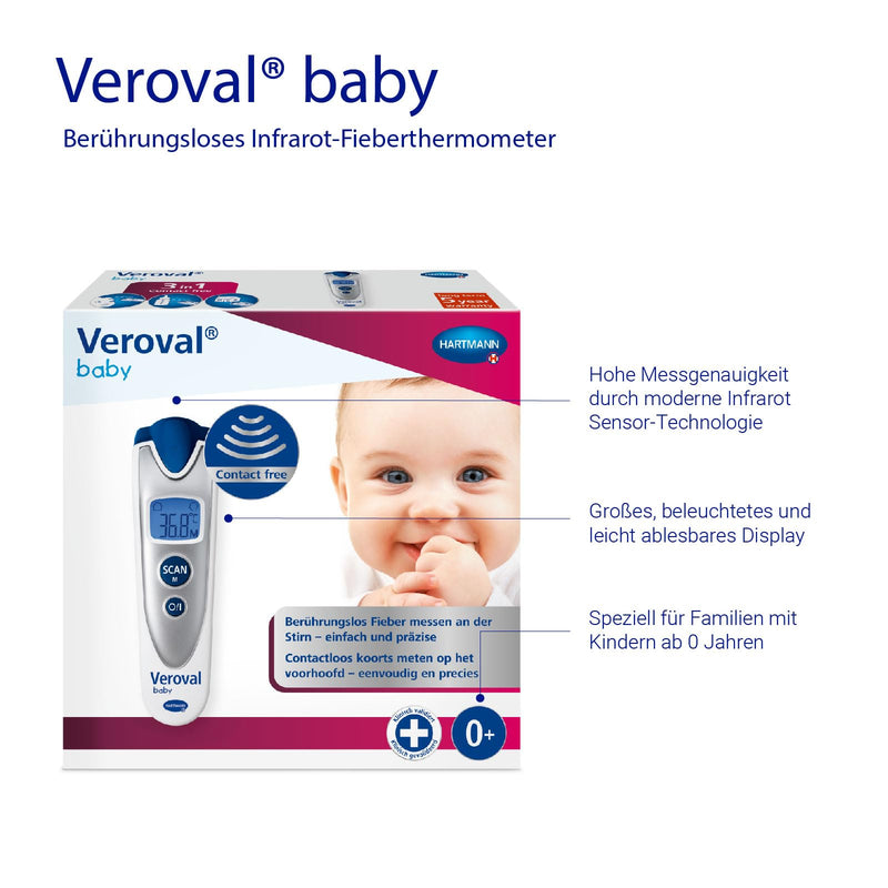Veroval baby infrared thermometer silver, non-contact and noiseless measurement, body temperature, object temperature, ambient temperature, quick measurement, easy to use - NewNest Australia
