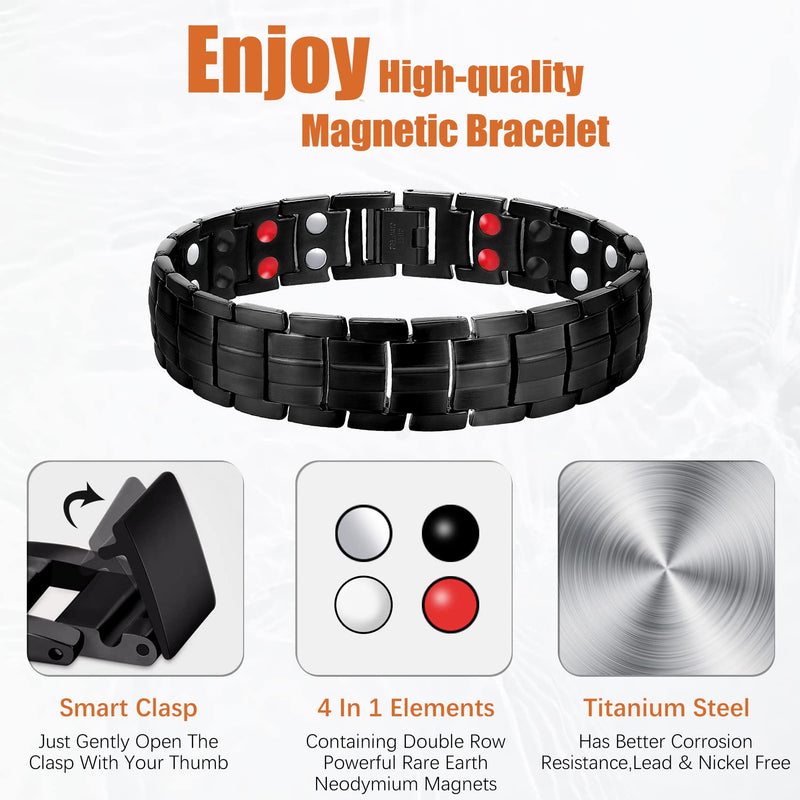 Jeracol Titanium Steel Magnetic Bracelets for Men,4 Element Double Row Strength Magnets Wristband Magnetic Brazaletes with Free Links Removal Tool & Jewelry Gift Box A-black - NewNest Australia