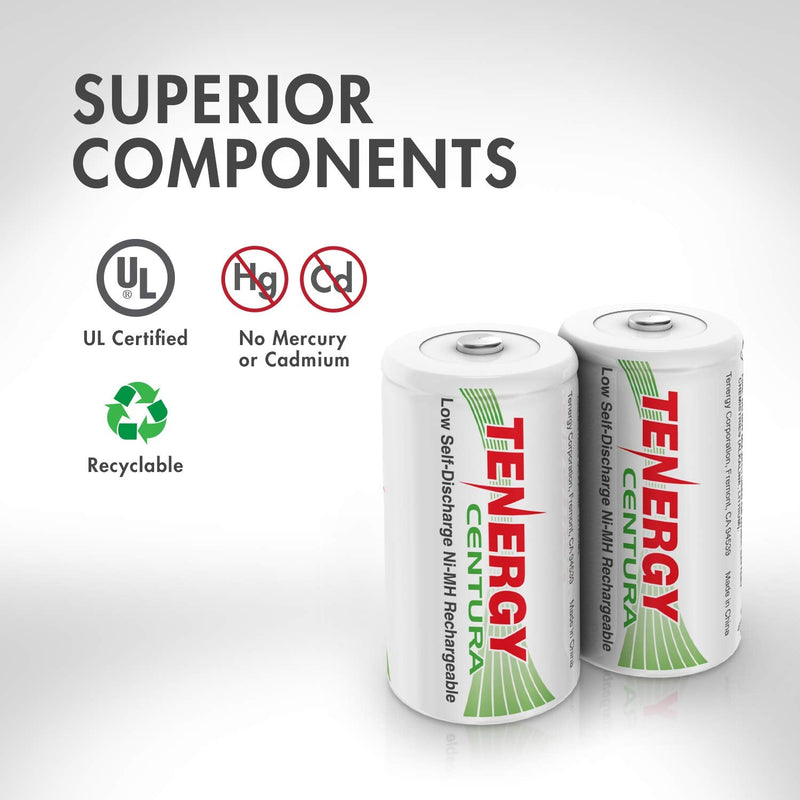 Tenergy Centura NiMH Rechargeable C Batteries, 4000mAh C Battery, Low Self Discharge C Cell Battery, Pre-Charged C Size Battery, 2 Pcs - NewNest Australia