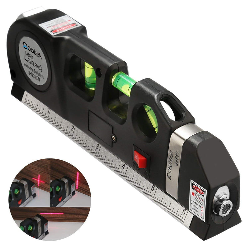 Laser Level, Qooltek Multipurpose Cross Line Laser 8 feet Measure Tape Ruler Adjusted Standard and Metric Rulers for hanging pictures - NewNest Australia