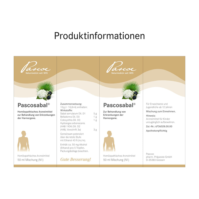 Pascoe® Pascosabal: for urinary tract inflammation, e.g. B. Cystitis - with saw palmetto (Sabal serrulatum) & hydrangea (Hydrangea arborescens) - 50 ml - NewNest Australia