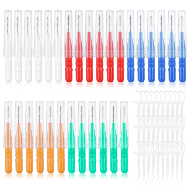 ACWOO Interdental Brushes, 60 Pcs Dental Brushes Toot Floss Set with 30 Pcs Soft Dental Brushes and 30 Pcs Floss Picks, Oral Dental Hygiene Brush Tooth Cleaning Tool for Oral Cleaning & Care - NewNest Australia