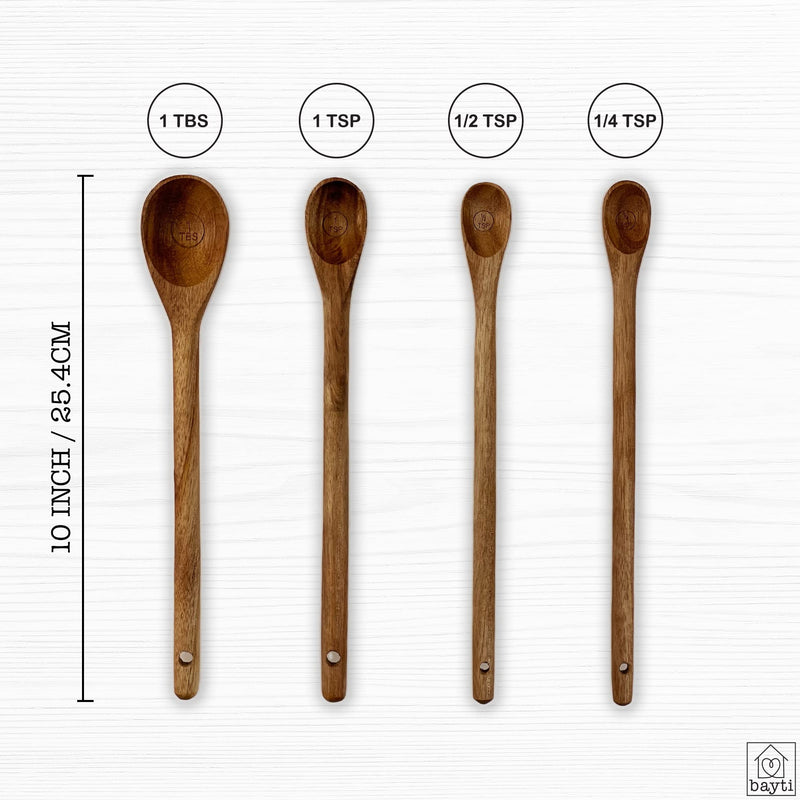 Bayti Long Handle Acacia Wooden Measuring Spoons, 100% Natural Food Grade Acacia Wood set of 4 spoons - NewNest Australia