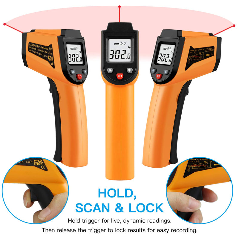 Kitchen Infrared Thermometer, -50°C to 400°C(-58°F to 752°F) Digital Laser Infrared Thermometer Gun with LCD Display - NewNest Australia