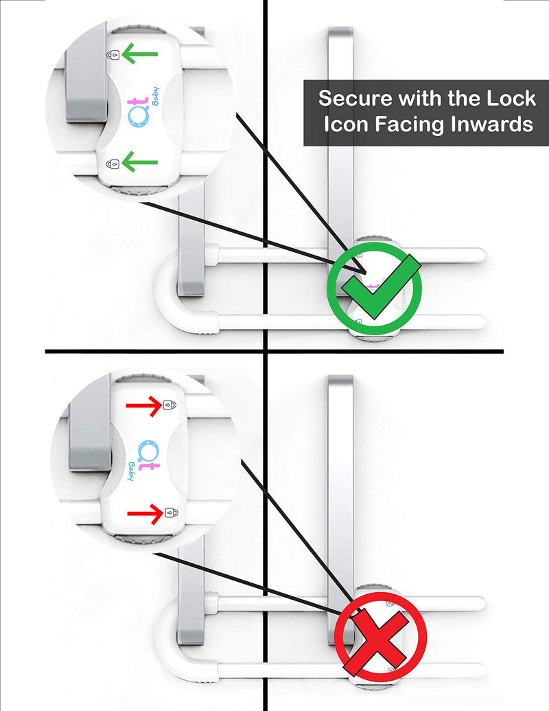 QT BABY Baby Proofing Cabinet Locks | Adjustable U Shaped Baby Safety Latches for Drawers, Fridge, Closet |Modern Baby Proofing Cabinet Lock with Extra Secure Lock Buttons (Pack of 2) Pack of 2 White - NewNest Australia