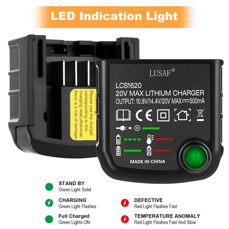 LUSAF 20V Battery Charger LCS1620 Adapter Replacement for Black Decker 16V 20V Lithium Ion Battery LBXR20 LBXR20-OPE LB20 LBX20 LBX4020 LB2X4020 LBXR2020-OPE BL1514 LBXR16 - NewNest Australia