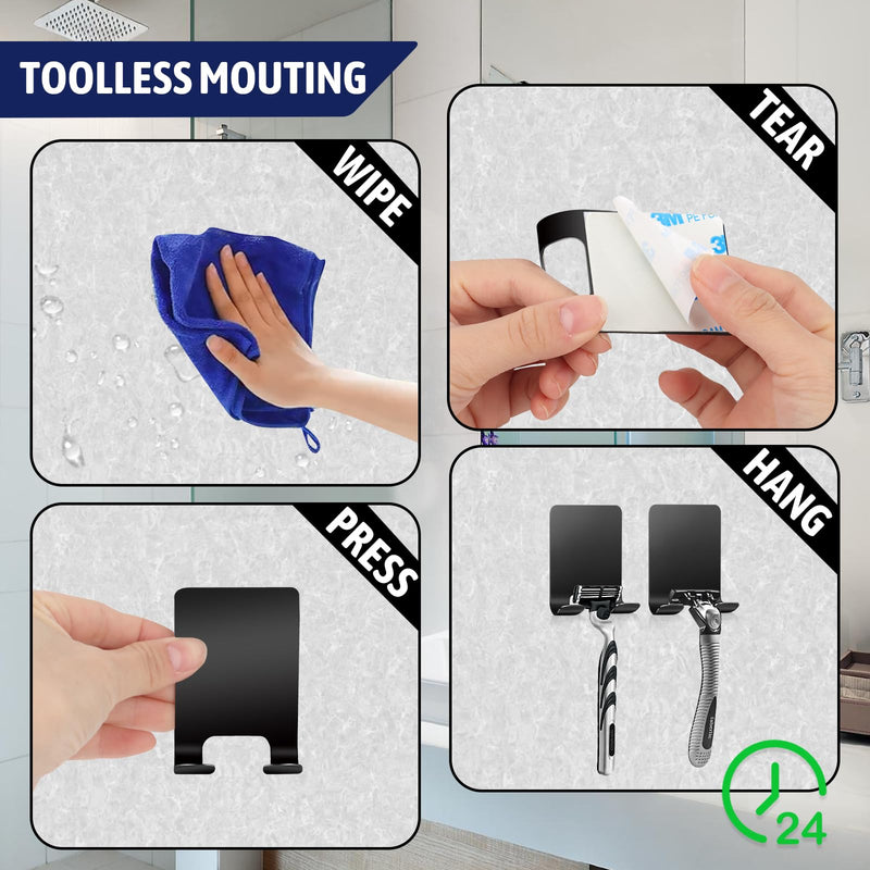 VMUTGA Self-adhesive razor holder hooks, pack of 2, razor holder, shower, stainless steel adhesive hooks for bathroom, kitchen, toilet, office, black - NewNest Australia