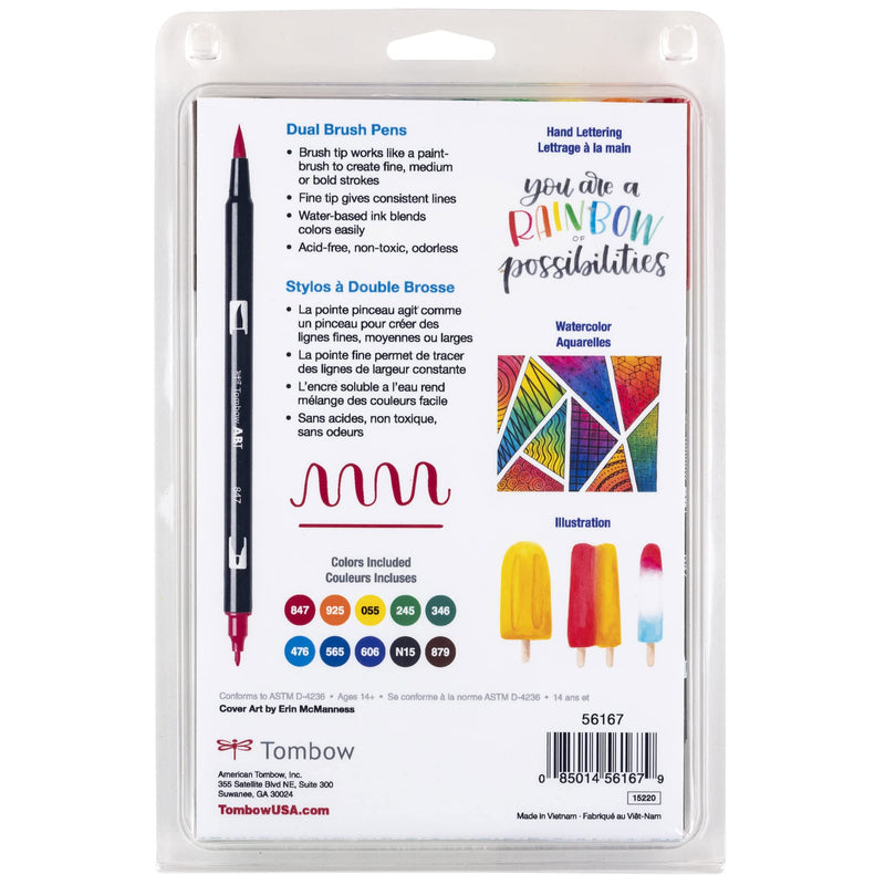 Tombow 56167 Dual Brush Pen Art Markers, Primary, 10-Pack. Blendable, Brush and Fine Tip Markers 1-Pack - NewNest Australia