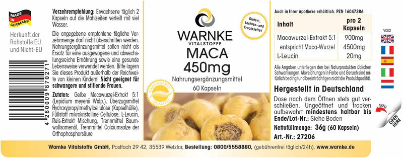Maca 450 mg - High Dose & Vegan - Yellow Maca Root Extract - 4500 mg per Daily Dose - 60 Capsules - NewNest Australia
