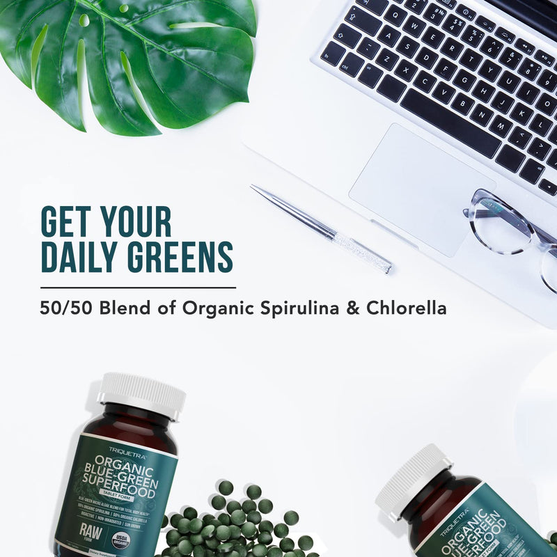 Organic Spirulina & Chlorella Tablets – 4 Organic Certifications, Raw, Non-Irradiated – 50/50 Blue Green Algae Blend – Antioxidant Content Equal to 5 Servings of Vegetables (120 Tablets) 120 Count (Pack of 1) - NewNest Australia