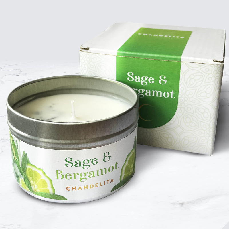 Chandelita Scented Candle Aroma Candle With Essential Oils Natural Pure From Sage And Bergamot - Sage Leaves, With Soy Wax For Cleaning And Meditation - Chakra Candle - Aromatherapy Candle - NewNest Australia