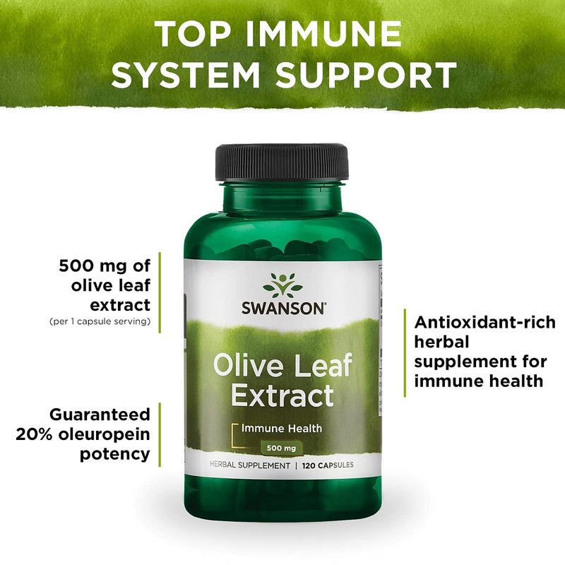 Swanson Olive Leaf Extract Capsules with 20% Oleuropein - Provides Immune Support, Promotes Cardiovascular System Health, and Supports Healthy Blood Pressure - (120 Capsules, 500mg Each) 1 - NewNest Australia