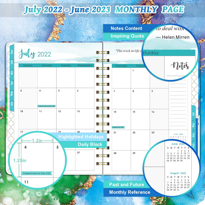 2022-2023 Academic Planner - Weekly and Monthly Planner 2022-2023, from July 2022 - June 2023, 6.4"x 8.5" with Tabs, Hardcover, Strong Binding, Thick Paper, Back Pocket, Notes ＆ Inspirational Quotes 6.4" x 8.5" - NewNest Australia